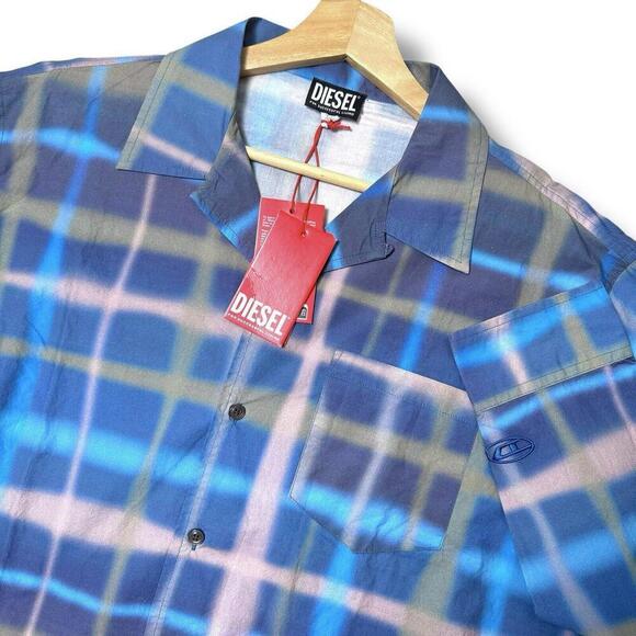 NWT Diesel S-Daraa Shirt 439 Electric/Blue Men’s Size 50 Plaid Button Up $225 - Picture 2 of 15